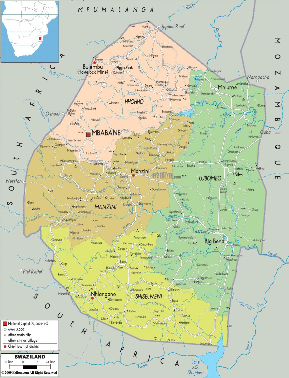 Karte manzini Svazilenda