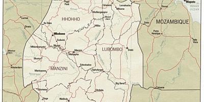 Karte Svazilenda rāda robežkontroles punkti